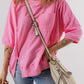 Slit Round Neck Half Sleeve T-Shirt