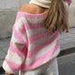 Contrast Striped Boat Neck Long Sleeve Sweater