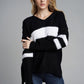 Slit Contrast V-Neck Long Sleeve Sweater