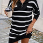 Devine Quarter Zip Striped Long Sleeve Sweater Dress