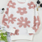 Flower Round Neck Long Sleeve Knit Top