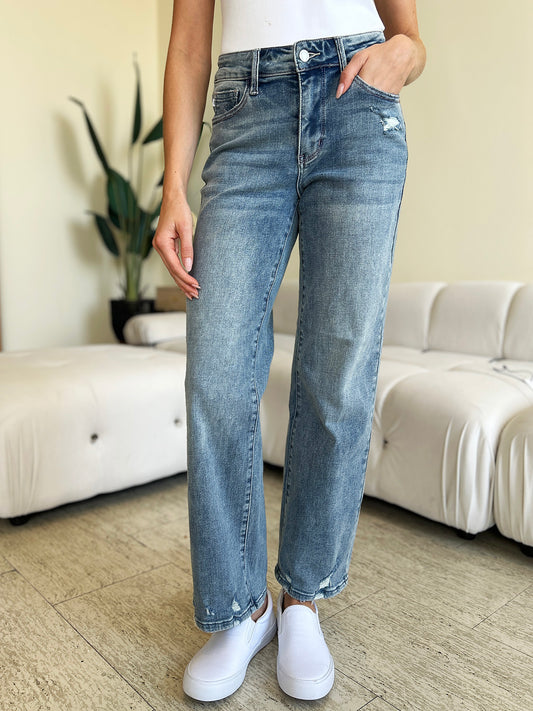 Judy Blue Full Size High Waist Distressed Straight Jeans