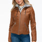 YMI Faux Layered Double-Zipper Jacket with Fuzzy Hood