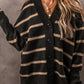 Striped Button Down Long Sleeve Cardigan