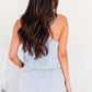 Pocketed Half Button Sleeveless Denim Romper