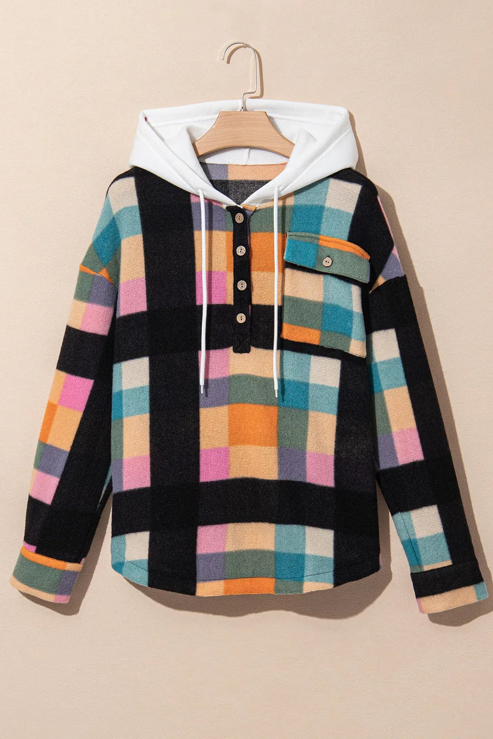 Drawstring Color Block Long Sleeve Hoodie