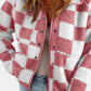 Checkered Snap Down Long Sleeve Teddy Jacket