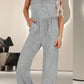 Drawstring Quarter Button Wide Strap Jumpsuit