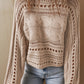 Cable-Knit Openwork Long Sleeve Sweater