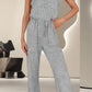 Drawstring Quarter Button Wide Strap Jumpsuit