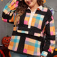 Plus Size Color Block Half Snap Long Sleeve Sweatshirt