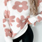 Flower Round Neck Long Sleeve Knit Top