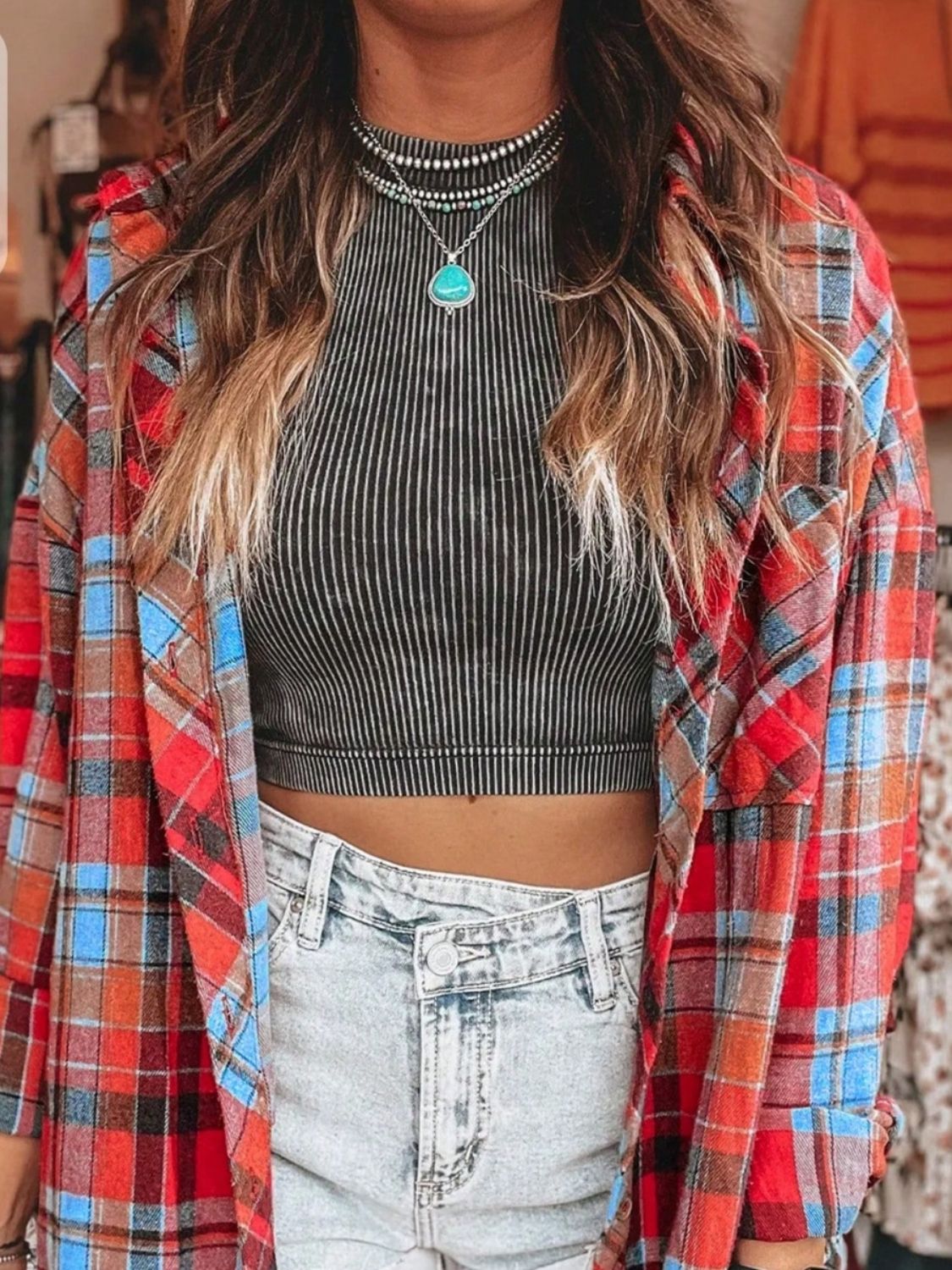 Plaid Collared Neck Long Sleeve Shirt