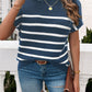 Striped Mock Neck Short Sleeve Sweater