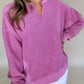 Notched Drop Shoulder Long Sleeve Sweatshirt