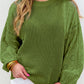 Eyelet Round Neck Drop Shoulder Sweater