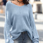 Full Size Lace Up V-Neck Long Sleeve Sweater