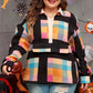 Plus Size Color Block Half Snap Long Sleeve Sweatshirt