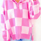 Slit Checkered Half Button Long Sleeve Sweater