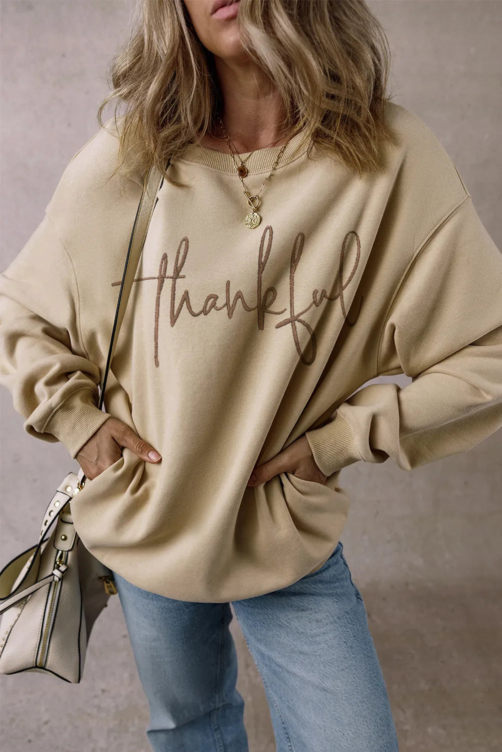 THANKFUL Round Neck Long Sleeve Sweatshirt