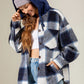 Drawstring Plaid Dropped Shoulder Hooded Shacket