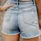 Raw Hem Denim Shorts with Pockets