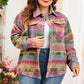 Plus Size Pocketed Printed Collared Neck Jacket