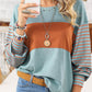 Round Neck Casual Striped Contrast Long Sleeved T-shirt: Green / S