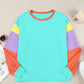 Color Block Round Neck Long Sleeve Top