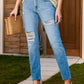 Distressed Buttoned Jeans with Pockets