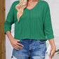 Textured Round Neck Three-Quarter Sleeve Blouse