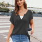 Notched Short Sleeve Knit Top