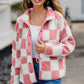 Checkered Snap Down Long Sleeve Teddy Jacket