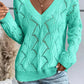 Openwork V-Neck Long Sleeve Sweater