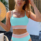 Striped Spaghetti Strap High Waist Bikini Swimsuit: Sky Blue / L / 82%Nylon+18%Spandex