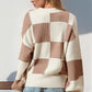 Double Take Full Size Checkered Dropped Shoulder Cardigan