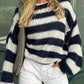 Contrast Striped Boat Neck Long Sleeve Sweater