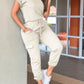 Round Neck Short Sleeve Top and Drawstring Pants Set