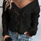 Openwork V-Neck Long Sleeve Sweater