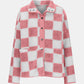 Checkered Snap Down Long Sleeve Teddy Jacket