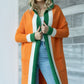 Pocketed Contrast Long Sleeve Hooded Cardigan