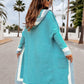 Pocketed Contrast Long Sleeve Hooded Cardigan