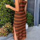 Slit Striped Round Neck Sleeveless Midi Dress