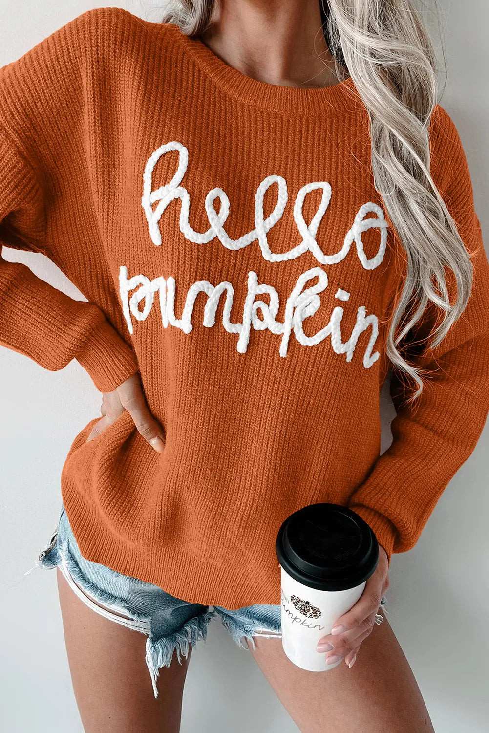 Contrast Letter Round Neck Long Sleeve Sweater