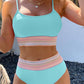 Striped Spaghetti Strap High Waist Bikini Swimsuit: Sky Blue / XL / 82%Nylon+18%Spandex
