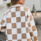 Checkered Snap Down Long Sleeve Teddy Jacket