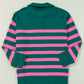 Contrast Striped Quarter Zip Long Sleeve Sweater