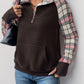 Perfee Plaid Half Zip Long Sleeve Sweatshirt