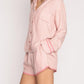 Striped Collared Neck Long Sleeve Top and Shorts Lounge Set