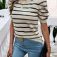 Striped Round Neck Puff Sleeve Knit Top